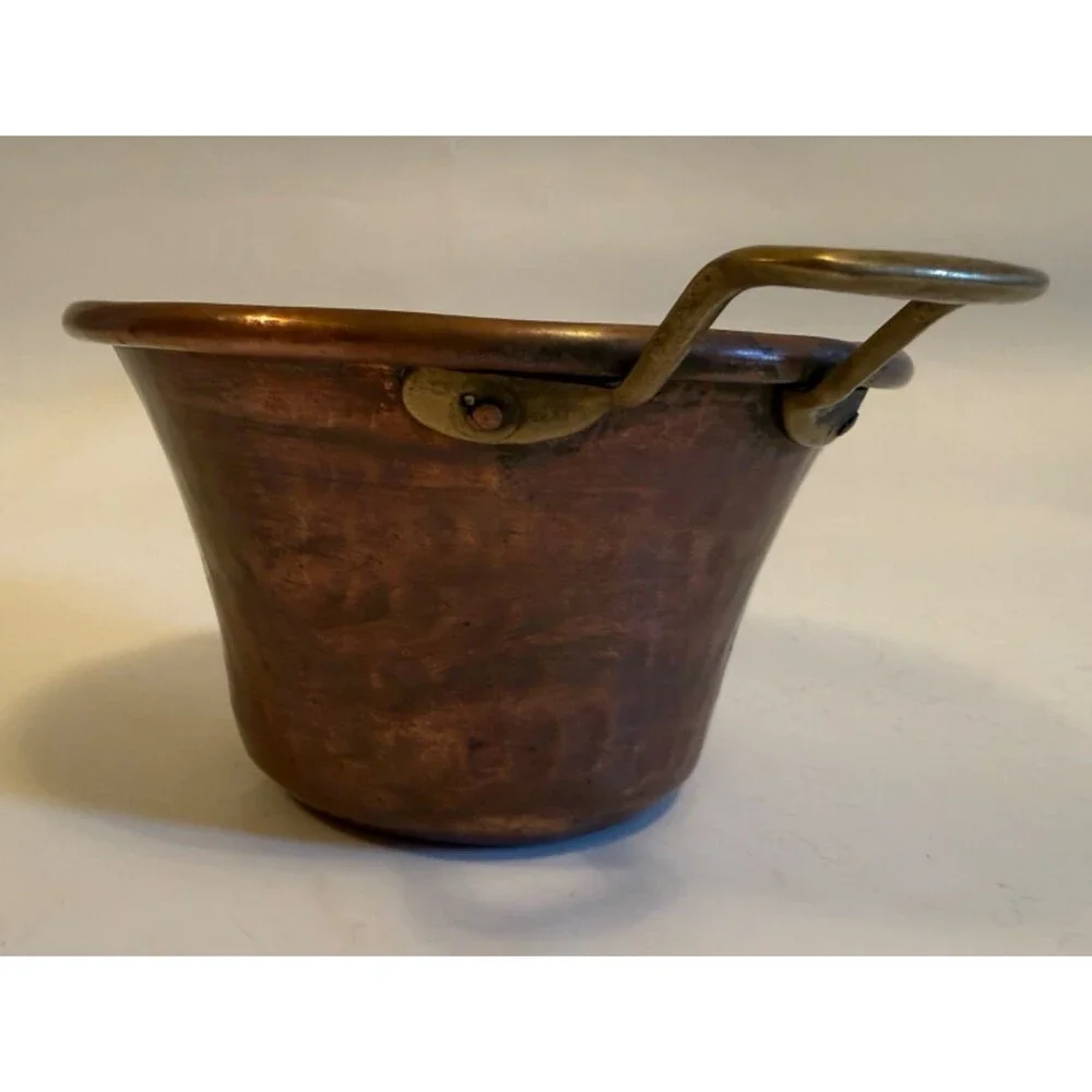 Vintage Italian Hammered Copper Small Polenta Pot Rame Lilium Italy Brass Handle